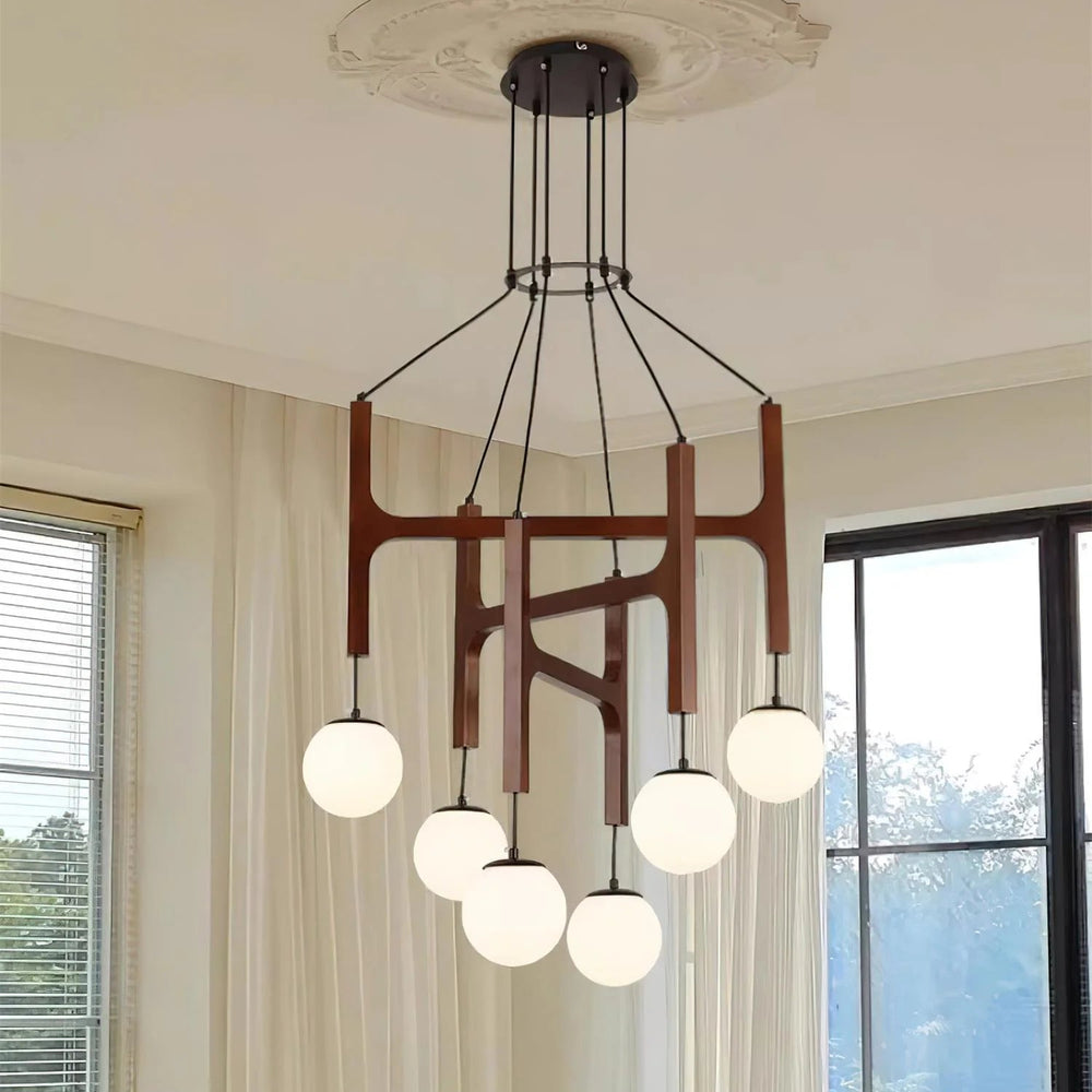 Hakka Modern Geometric Wooden Chandelier