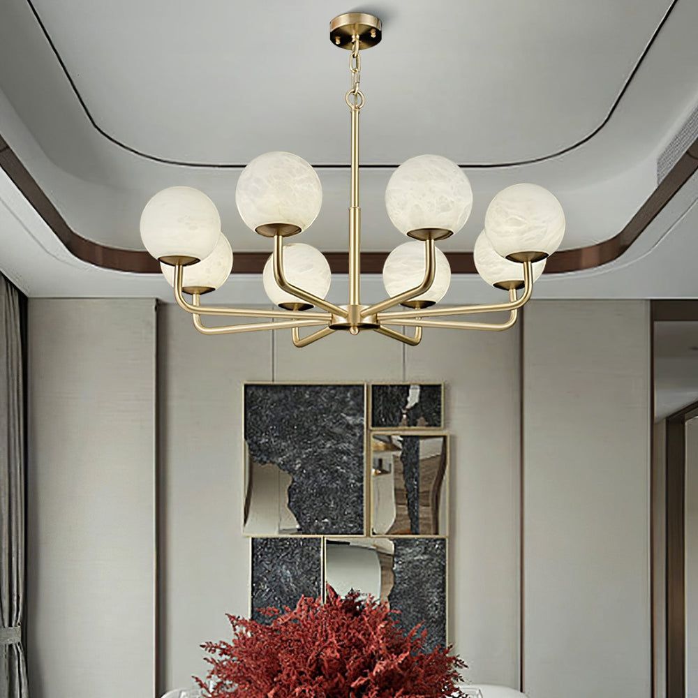 Halo Brass Alabaster Balls Chandelier