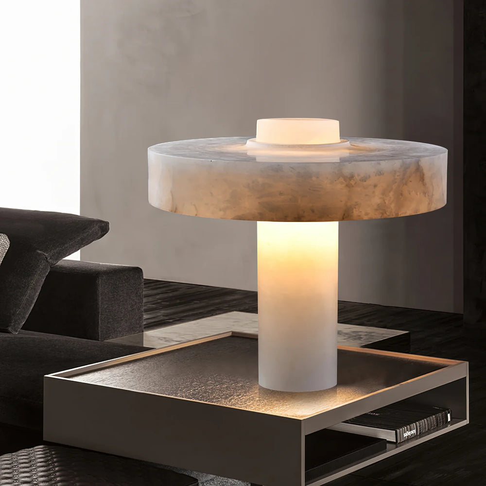 Dune Alabaster Disc Table Lamp with Brass Accent